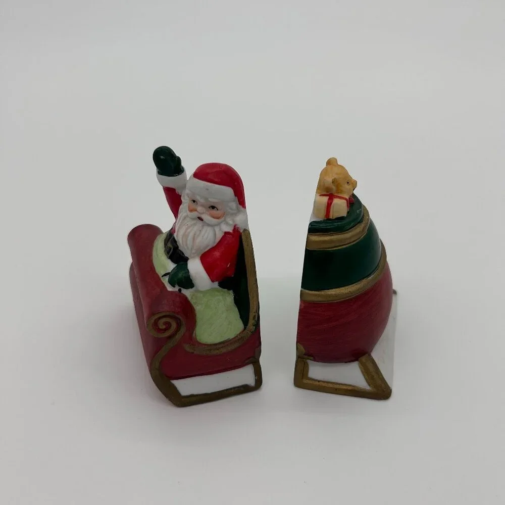Vintage Santa‎ Is Coming To Town Christmas Condiment Set JSNY Fine Porcelain